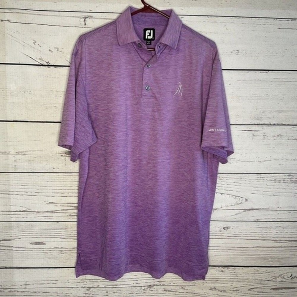 FootJoy FJ Purple Marleed Hand Logo Short Sleeve Golf Polo Shirt Men M China